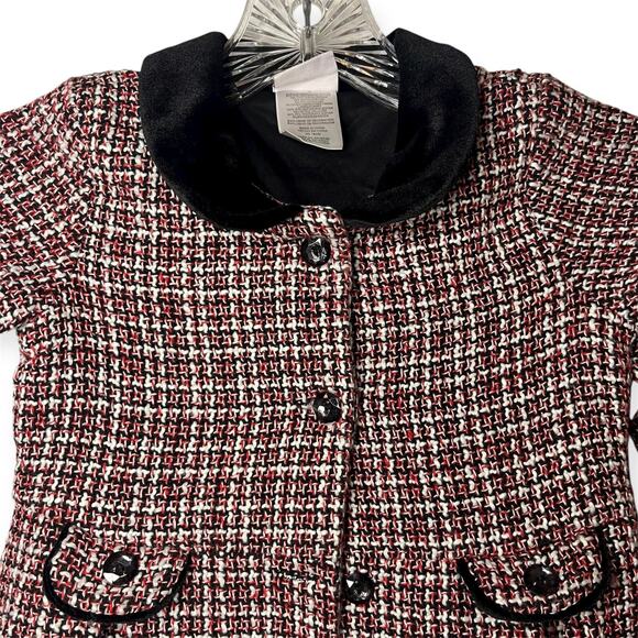 Nannette Kids Red Black Tweed Button Christmas Dress Coat w/ Velvet Collar Sz 5 - Picture 4 of 11